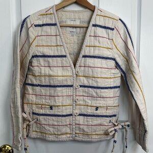 Madewell Quilted Side Tie Jacket XS Stripe Embroidered Cotton Coastal Boho